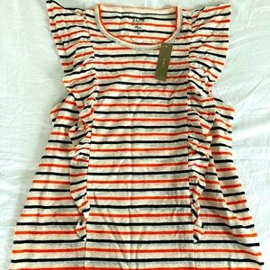 J. Crew linen flutter sleeve striped top, size S